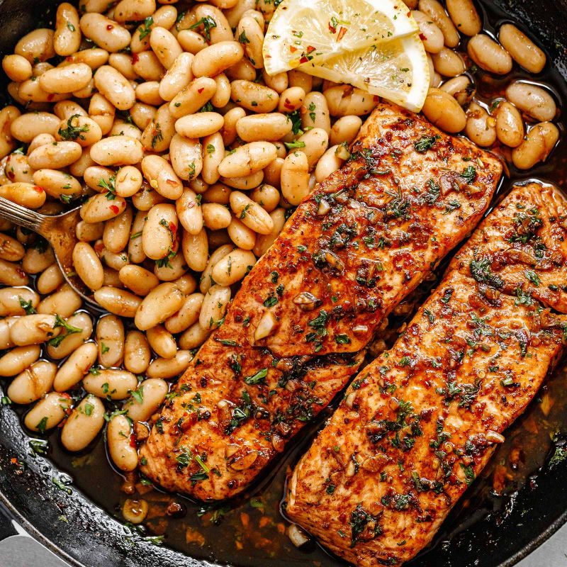 Garlic Butter Salmon Recipe with White Beans Salmon and Beans Recipe
