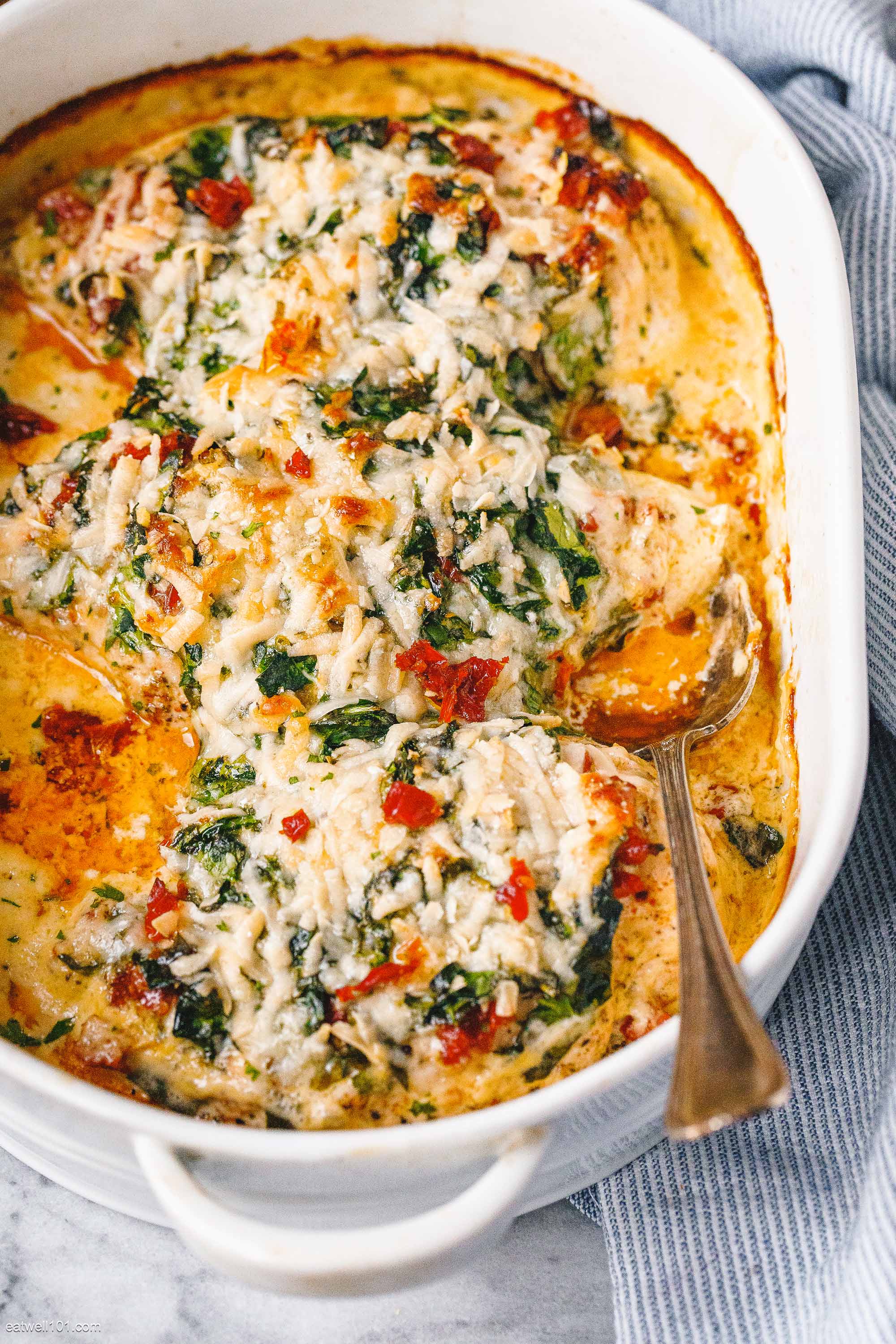 Creamy Chicken Breast Bake Recipe with Spinach and Sun-Dried Tomatoes