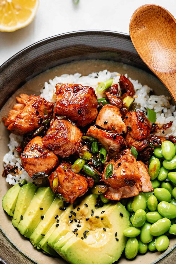 Teriyaki Salmon Bowl - #recipe by #eatwell101 - https://www.eatwell101.com/teriyaki-salmon-bowl-recipe