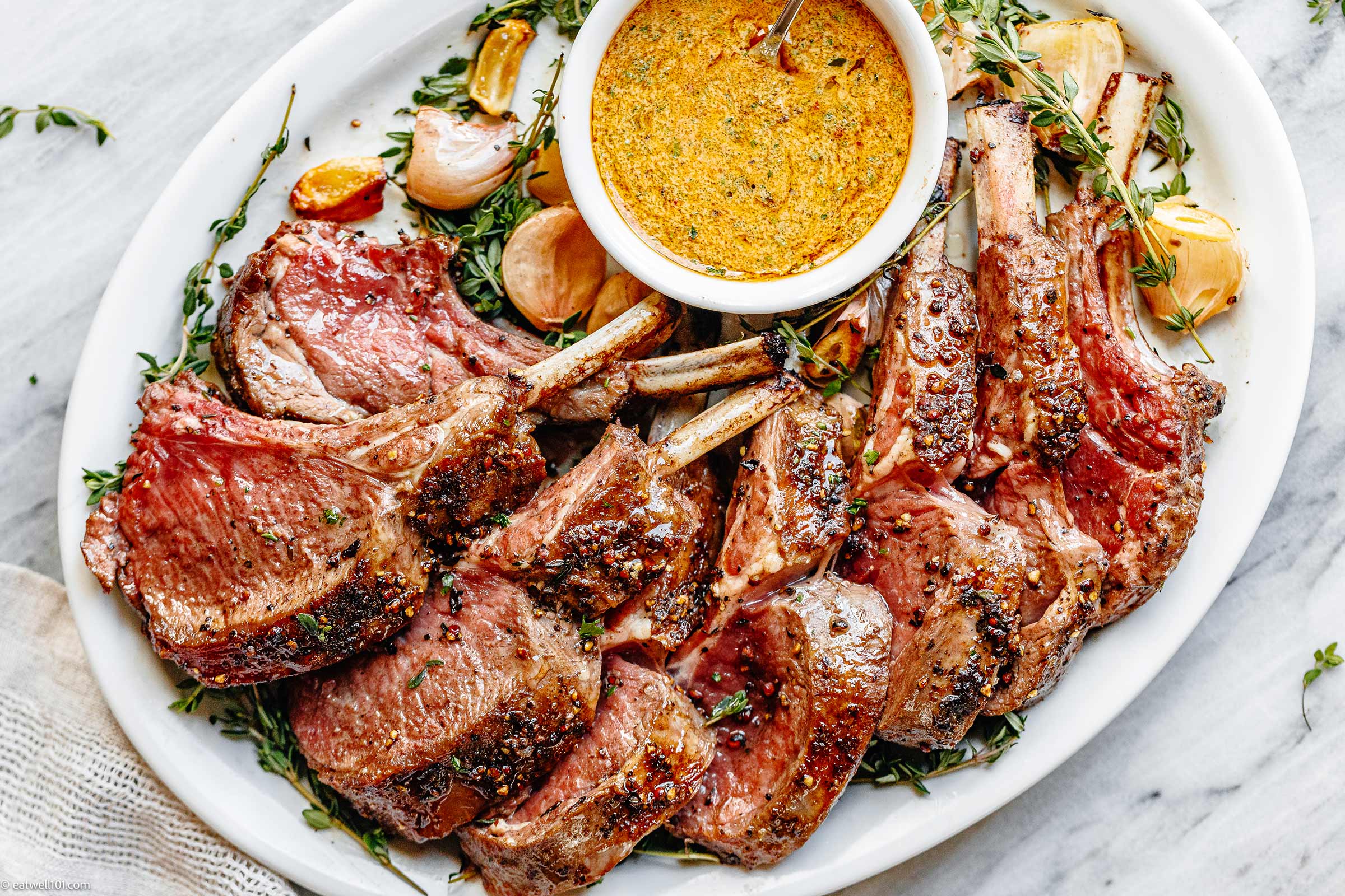 Garlic Roasted Rack of Lamb with Butter Sauce