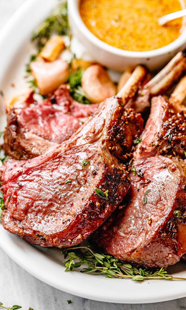 Garlic Roasted Rack of Lamb with Butter Sauce