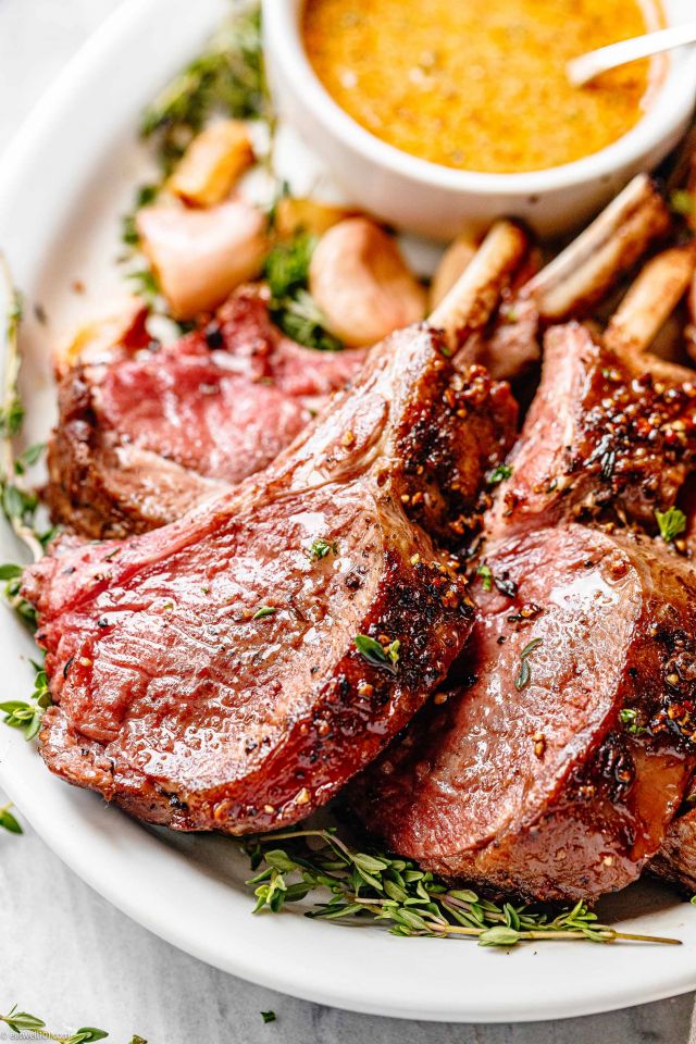 Garlic Roasted Rack of Lamb with Butter Sauce