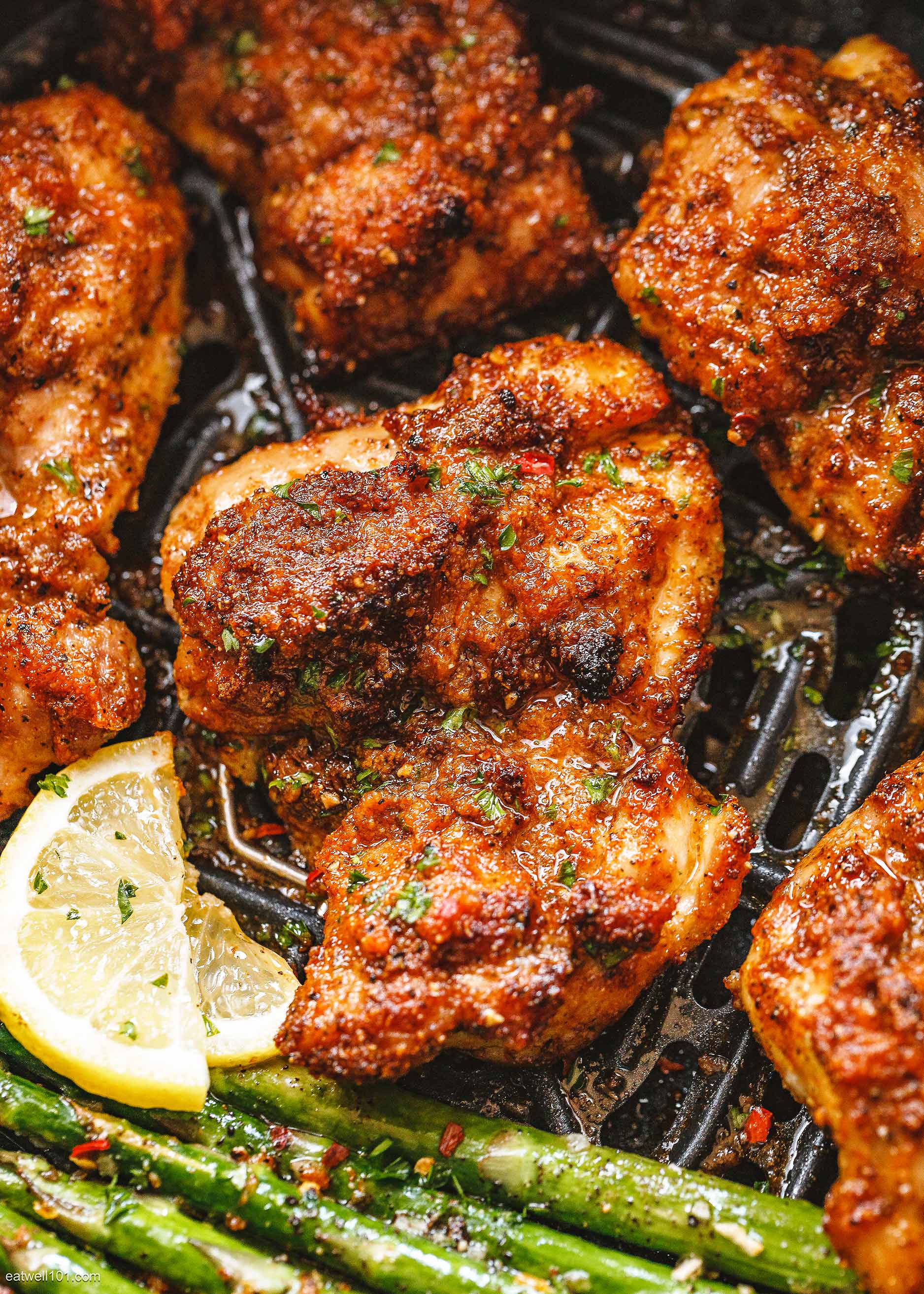 Air-Fryer Fried Chicken Thighs and Asparagus