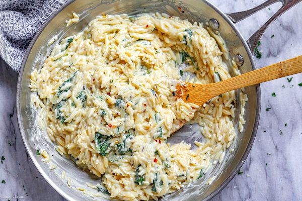 Creamy Garlic Parmesan Orzo with Spinach