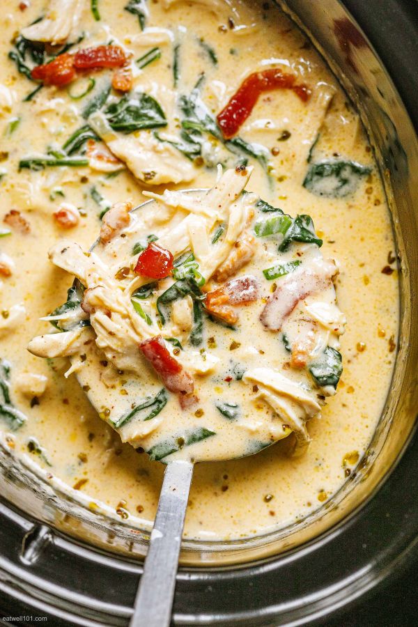 Slow Cooker Creamy Crack Chicken Soup - #recipe by #eatwell101 - https://www.eatwell101.com/slow-cooker-cream-cheese-crack-chicken-soup-recipe