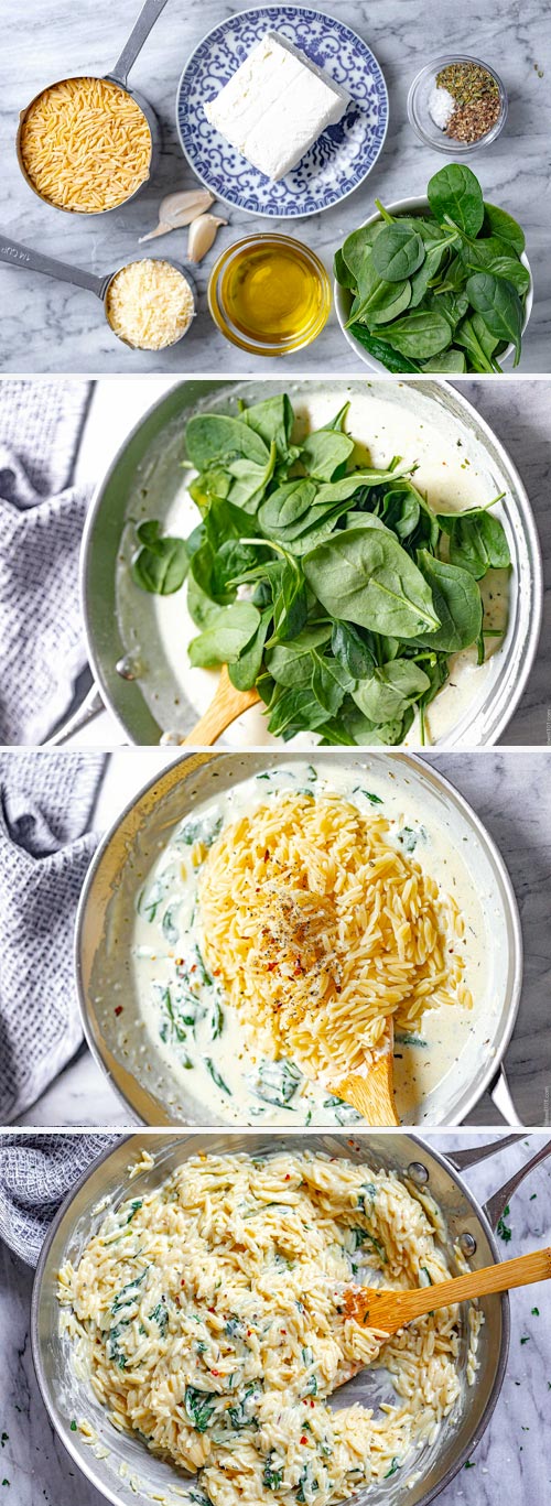 Garlic Parmesan Orzo Pasta with Spinach - #orzo #recipe #eatwell101 - This creamy garlic parmesan orzo with spinach is a family favorite for weeknight dinners! 