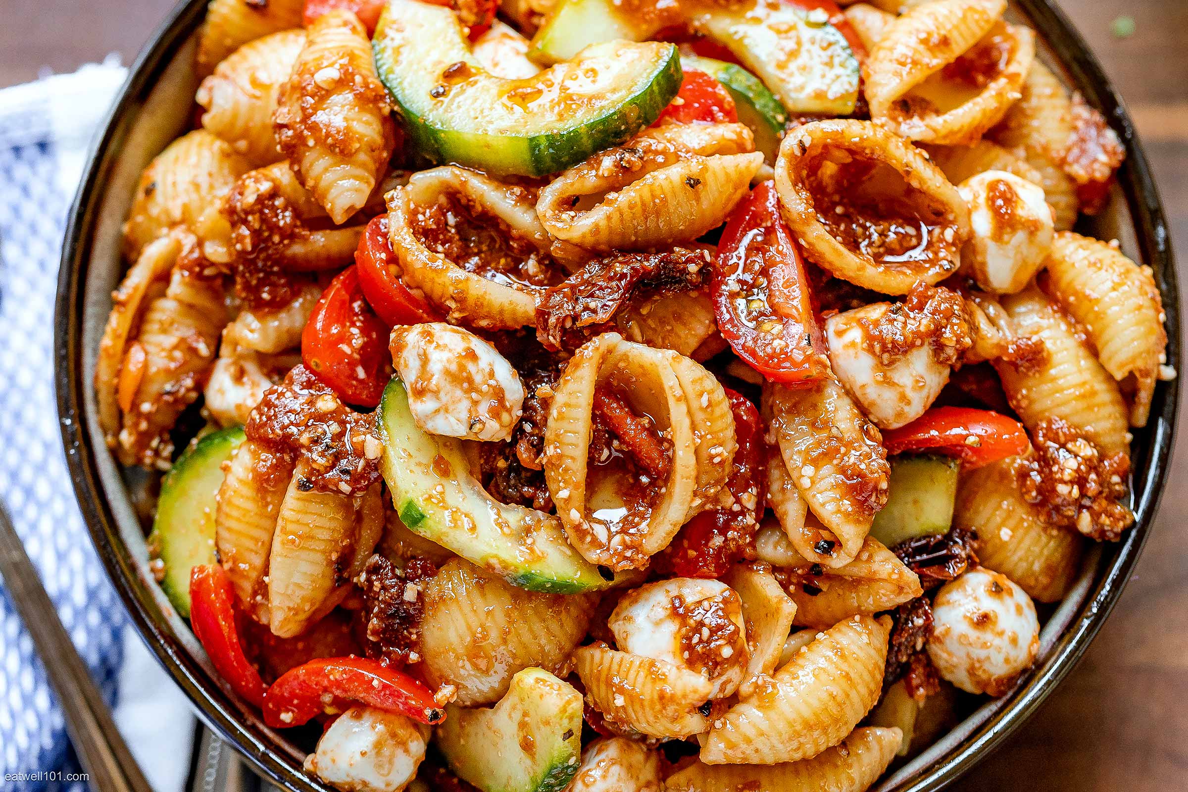 Mozzarella Pasta Salad with Parmesan Balsamic Dressing