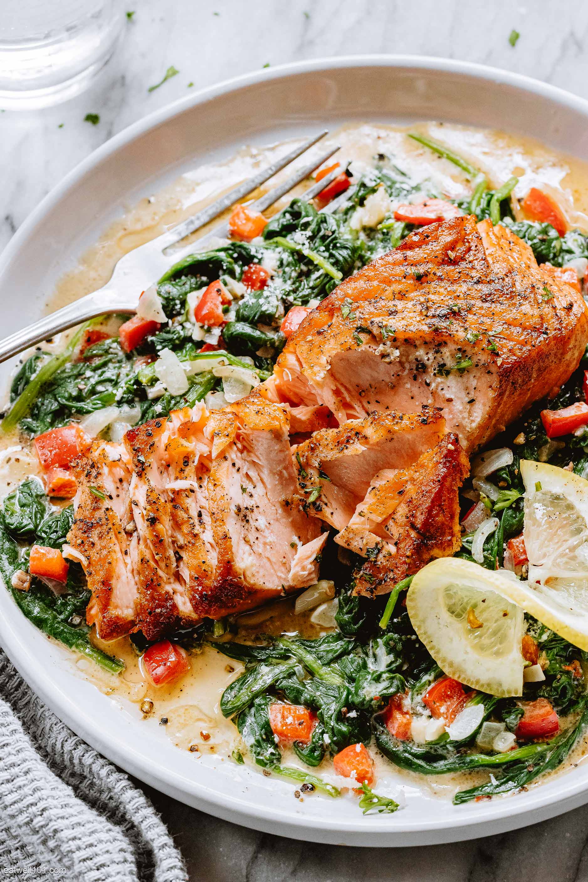 Grilled Salmon with Creamy Spinach 1