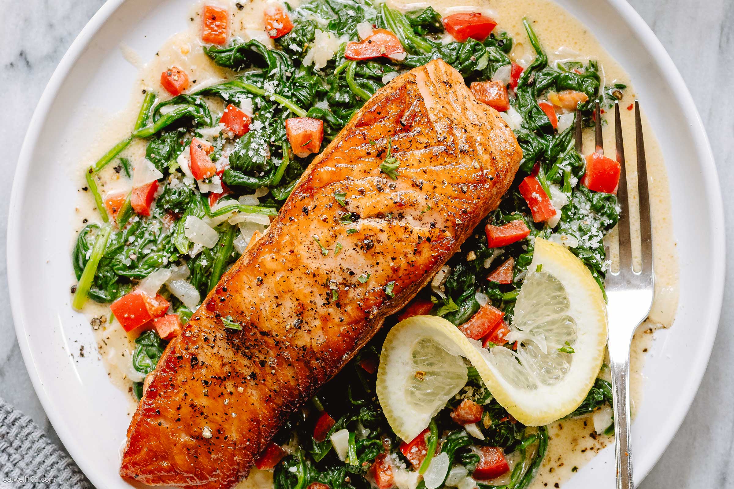 Grilled Salmon Fillet with Creamy Spinach