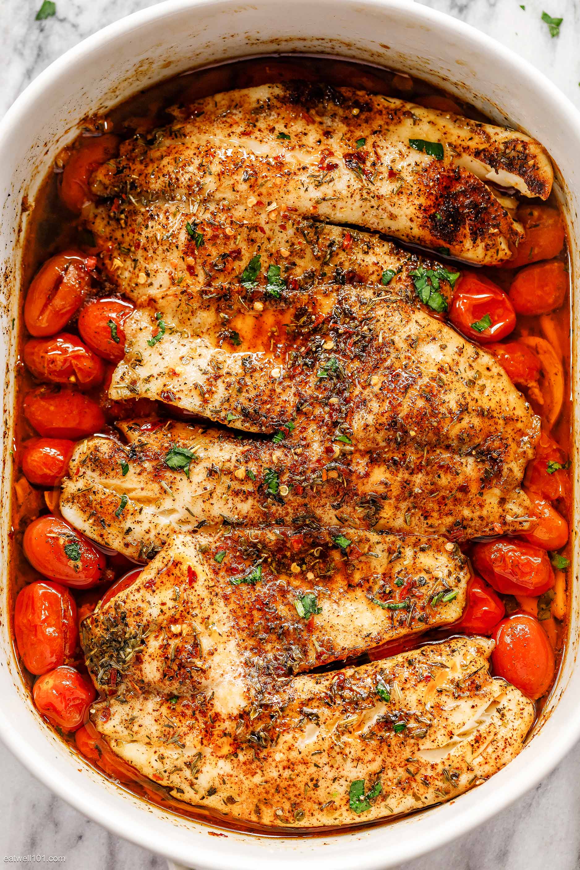 Oven Roasted Fish With Cherry Tomatoes recipe