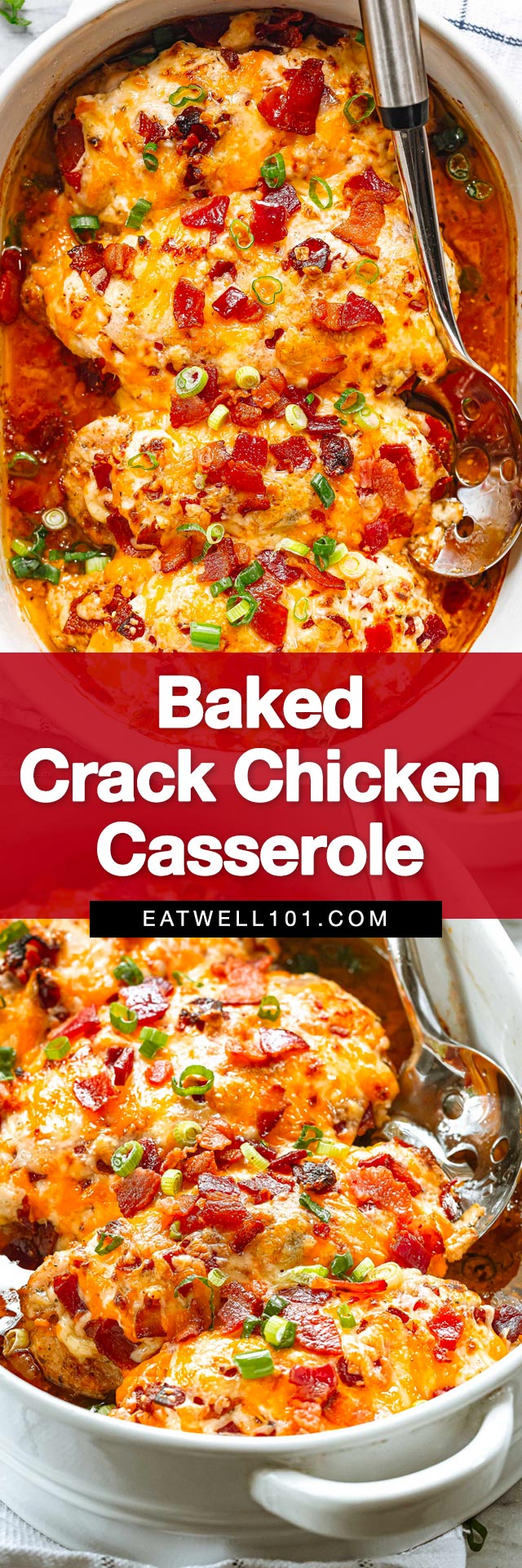 Baked Crack Chicken Casserole -  #baked #chicken #casserole #eatwell101 -  This baked chicken casserole recipe with bacon and cream cheese is all you need on a busy weeknight in the most delicious way possible! 