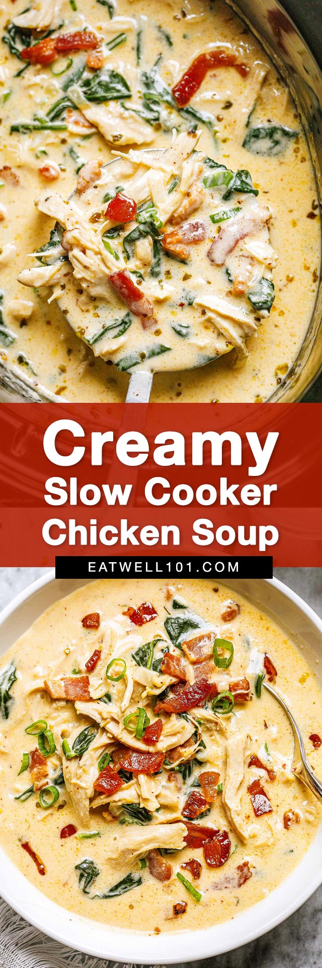 Slow Cooker Cream Cheese Crack Chicken Recipe - #slow-cooker #chicken #soup #recipe #eatwell101 - This slow cooker crack chicken soup is incredible and full of cheesy flavor!