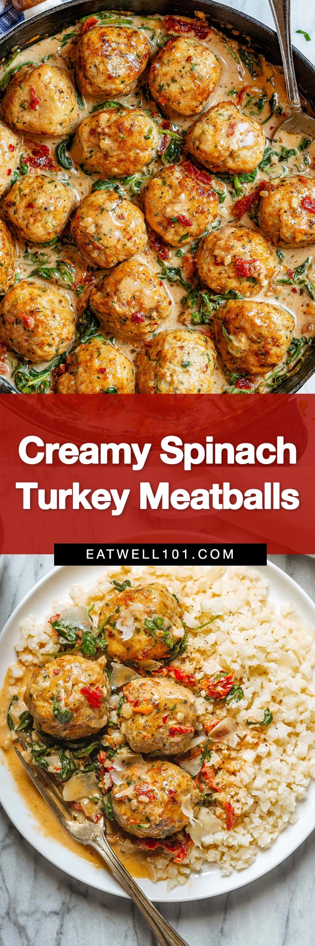 Creamy Spinach Turkey Meatballs Recipe - #turkey #chicken #meatballs #recipe #eatwell101 - These turkey meatballs are Gluten-free, low-carb, and keto-friendly - Perfect for a crowd-pleasing weeknight dinner.