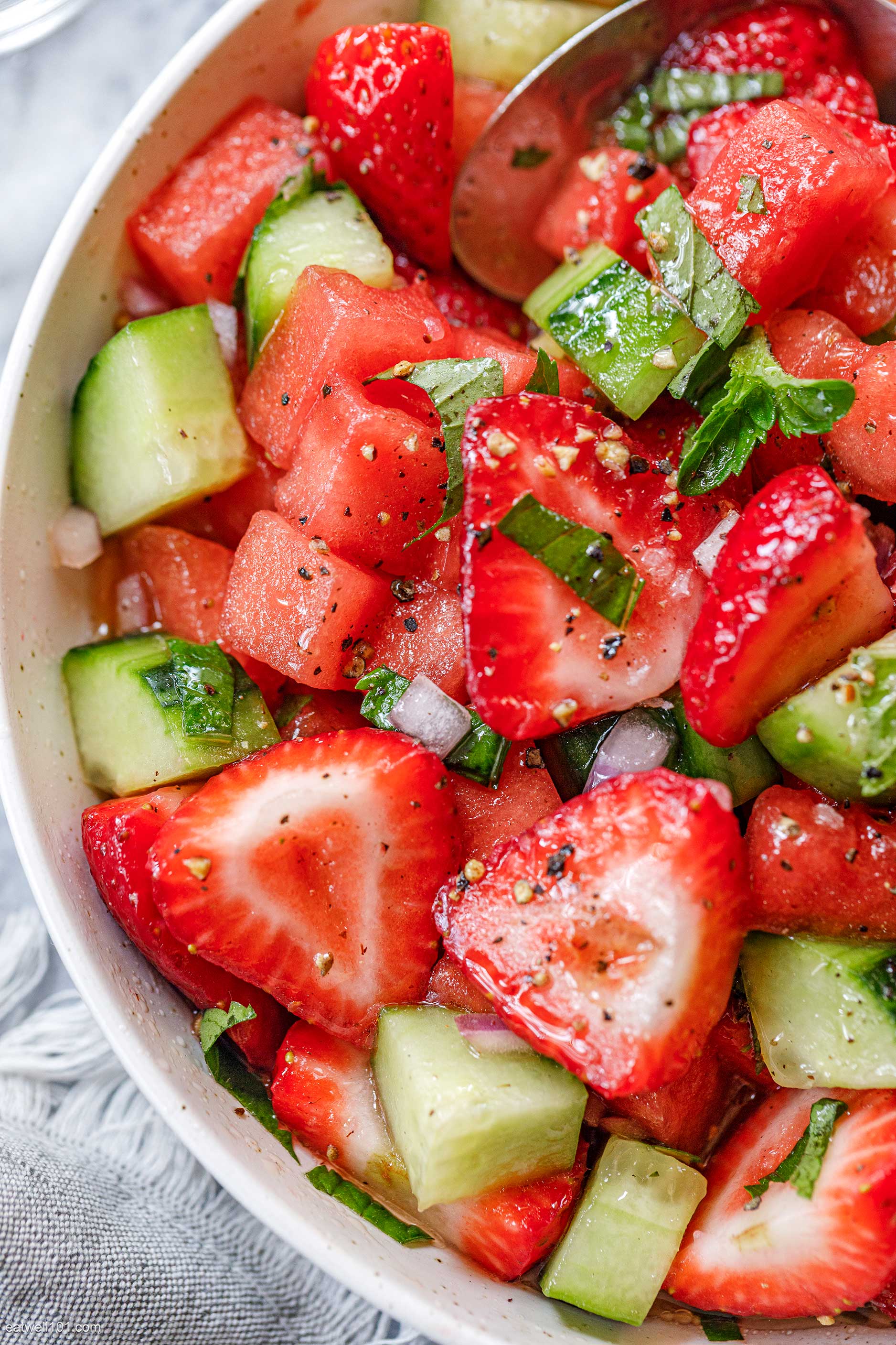 easy Watermelon Cucumber Strawberry Salad