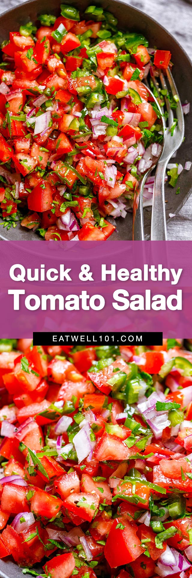 Healthy Tomato Salad Recipe - 
 #tomato #salad #jalapeno #recipe #eatwell101 - This tomato salad is perfect for a casual dinner or a Summer potluck. Simply the best of all tomato salads around!