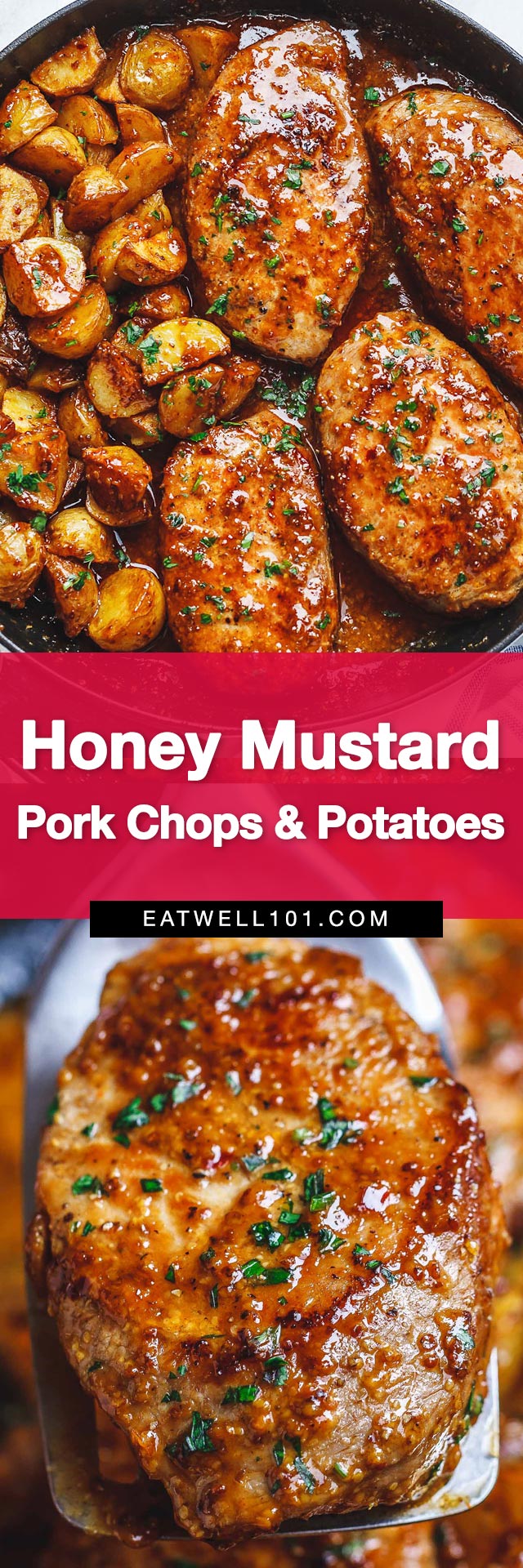 Honey Mustard Pork Chops and Potatoes Skillet - #eatwell101 #recipe Best ever melt in your mouth, super delicious #pork #chops #recipe!