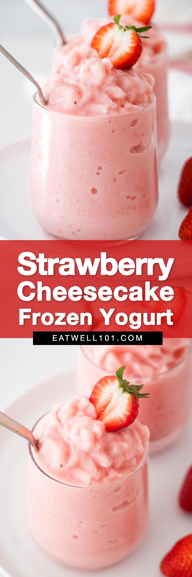5-Minute Strawberry Cheesecake Frozen Yogurt - Easy and creamy, satisfy your sweet tooth without the guilt.