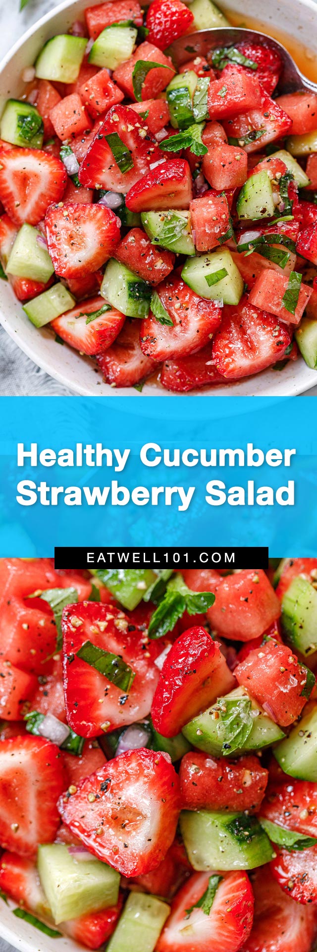 Cucumber Strawberry Salad- #strawberry #salad #recipe #eatwell101 - This watermelon salad with cucumber and strawberry is the perfect summer side to serve with grilled chicken or steak. 