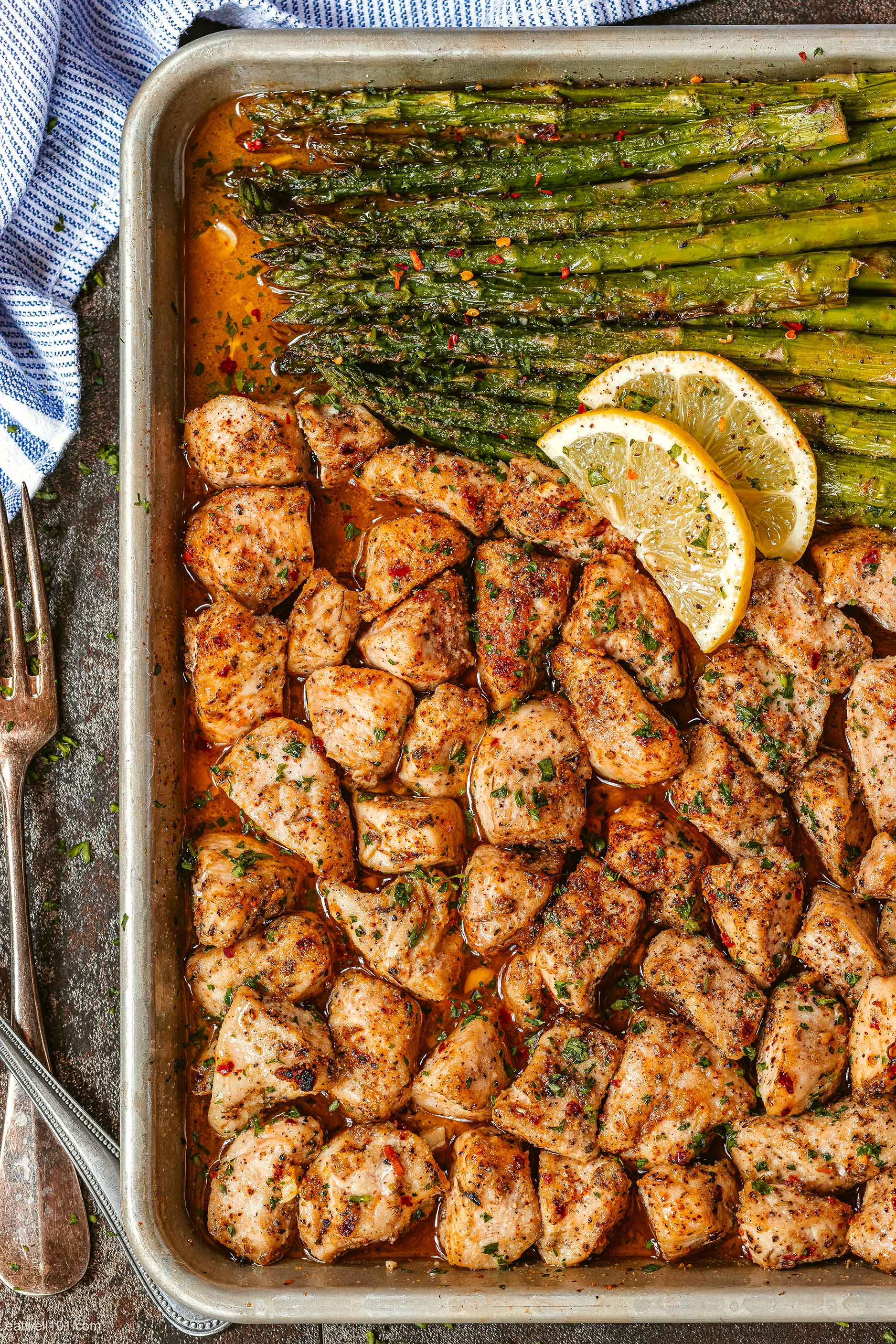 Baked Chicken Bites with Lemon Butter Asparagus