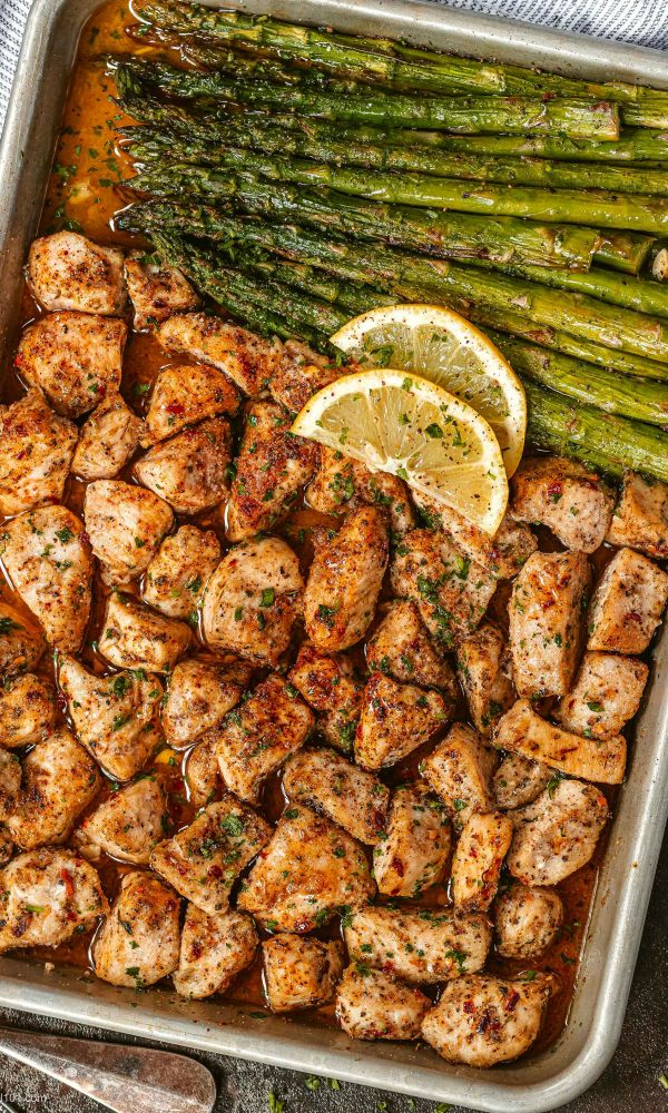 Baked Chicken Bites with Asparagus