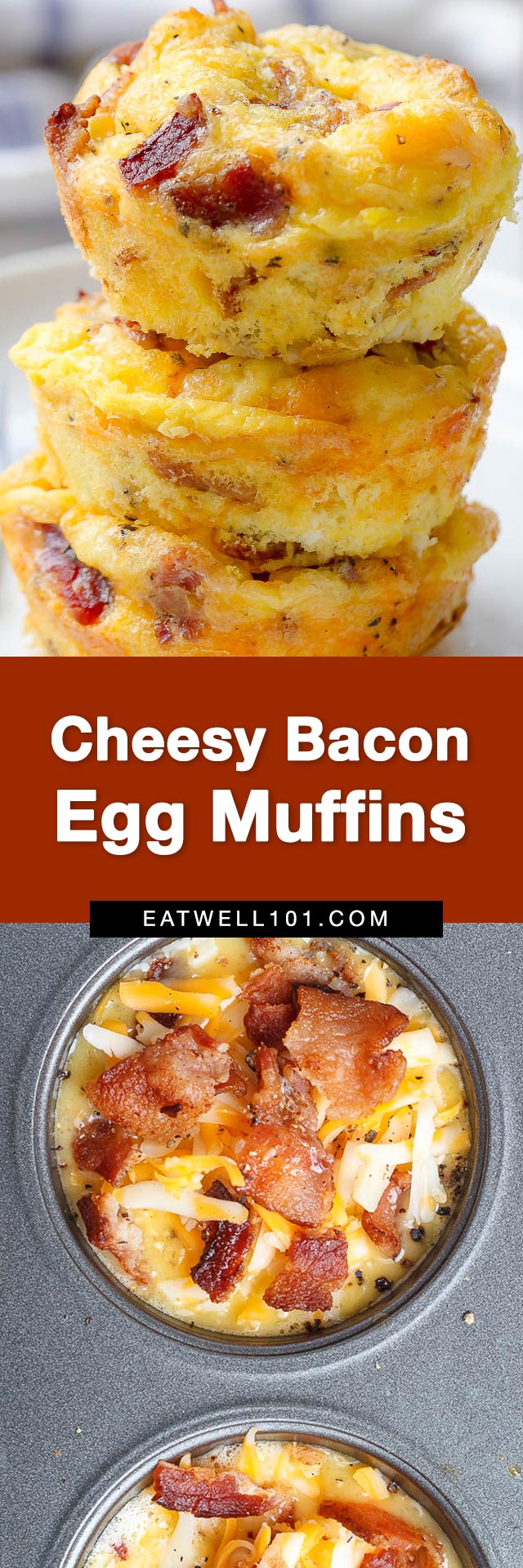 Cheesy Bacon Egg Muffins - #eggmuffins #keto #eatwell101 #recipe - Low in carbs and high in protein - The perfect make-ahead breakfast for on the go.