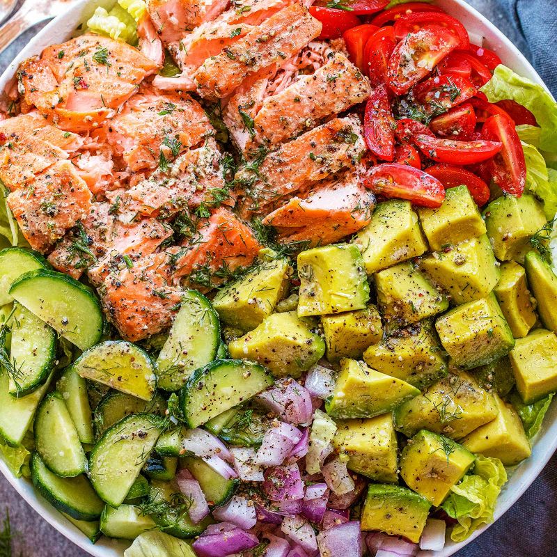 Salmon Salad Recipe with Avocado, Tomato, and Cucumber Healthy Salmon