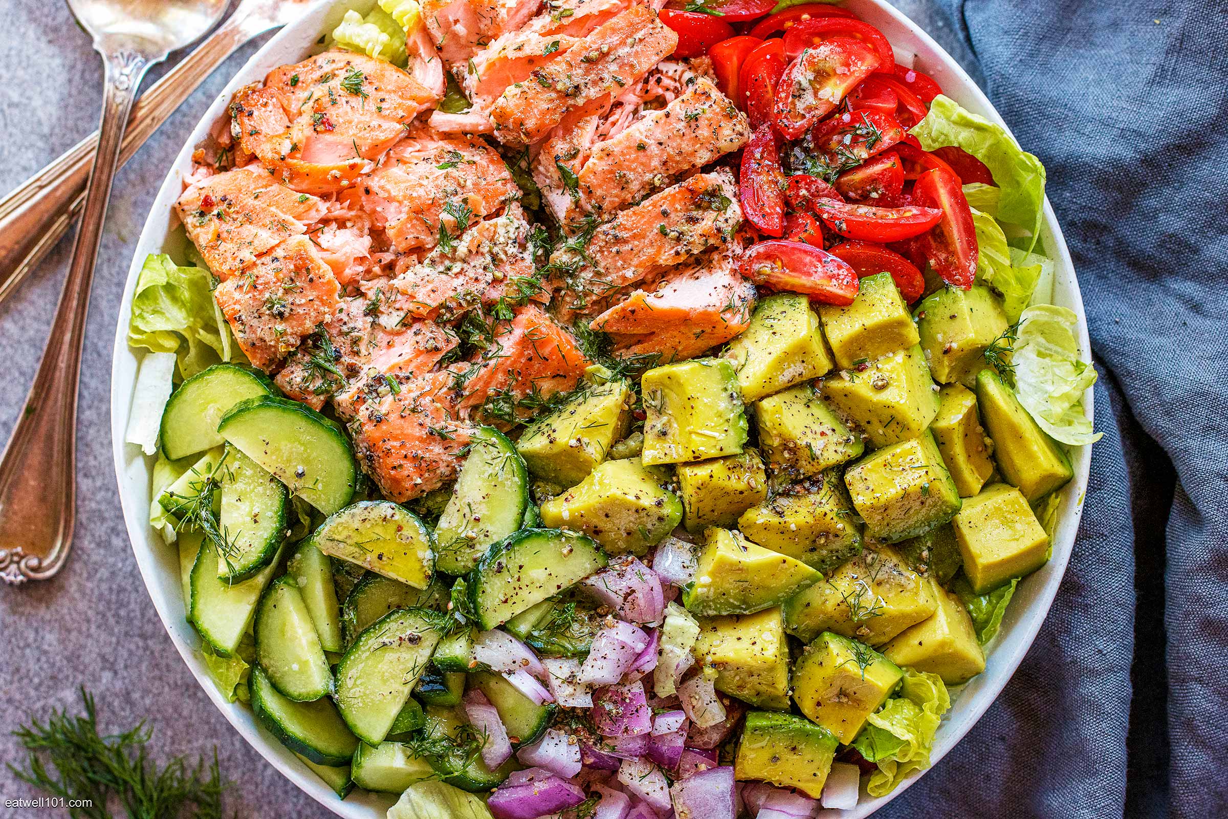 Salmon Salad with Avocado, Tomato, and Cucumber