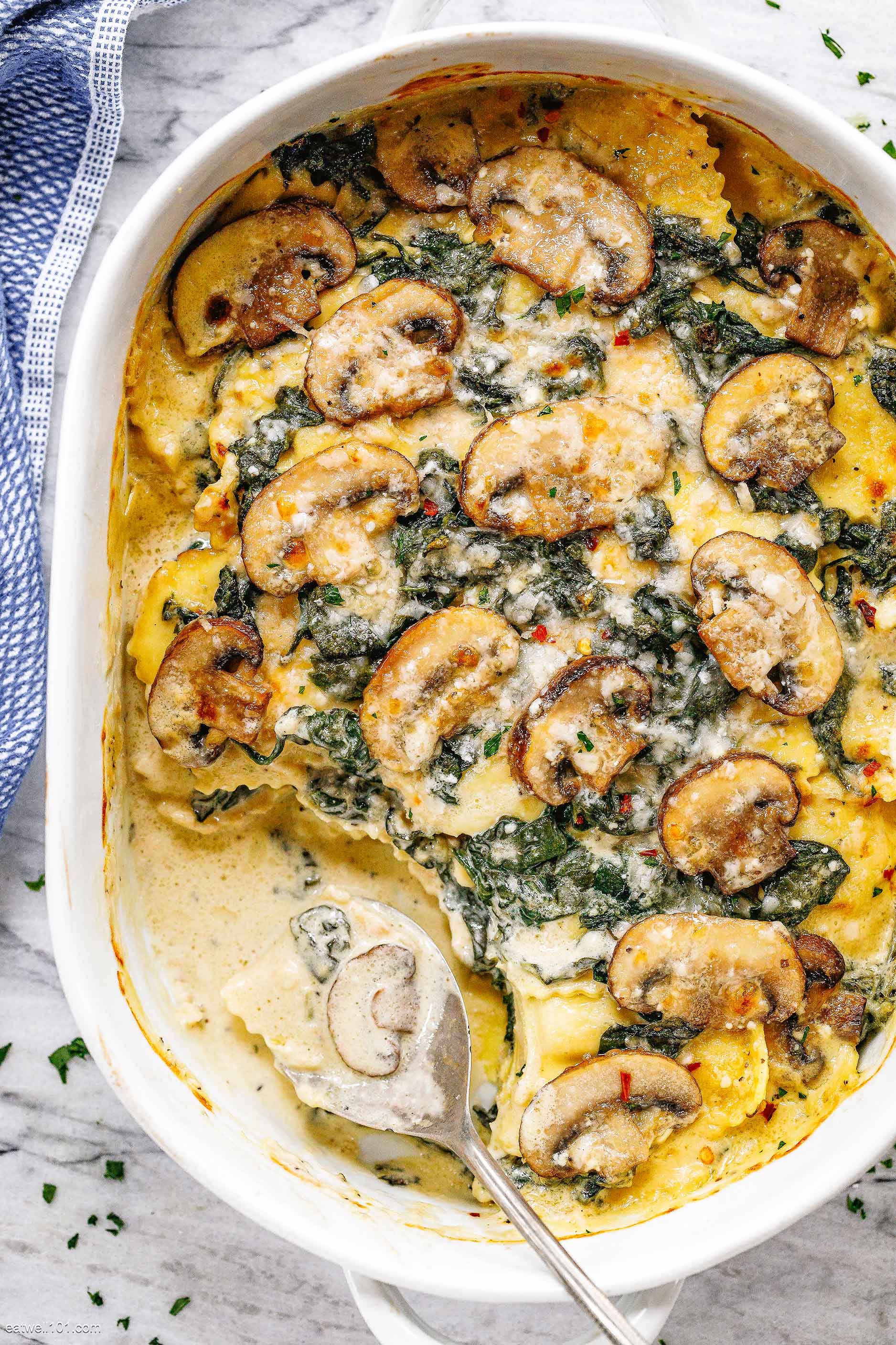 Cheesy Mushroom Ravioli Casserole recipe