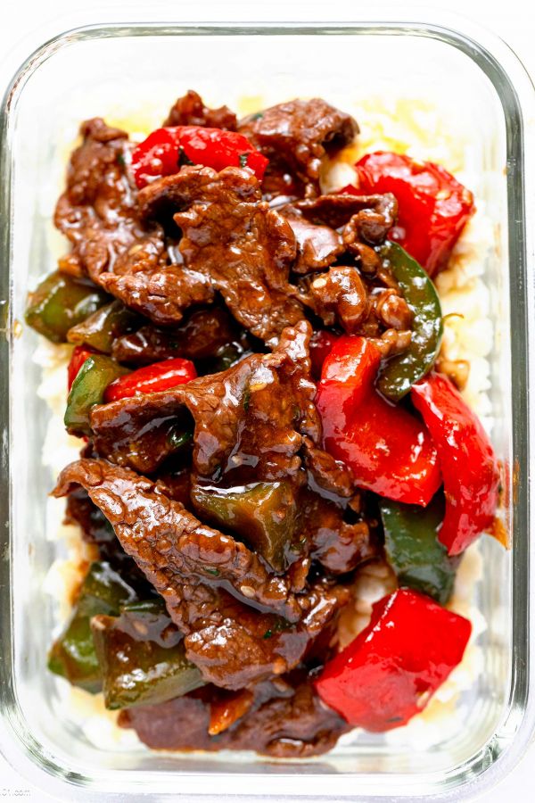15-Minute Pepper Steak Stir Fry Meal Prep - #recipe by #eatwell101 - https://www.eatwell101.com/pepper-steak-stir-fry-meal-prep-recipe