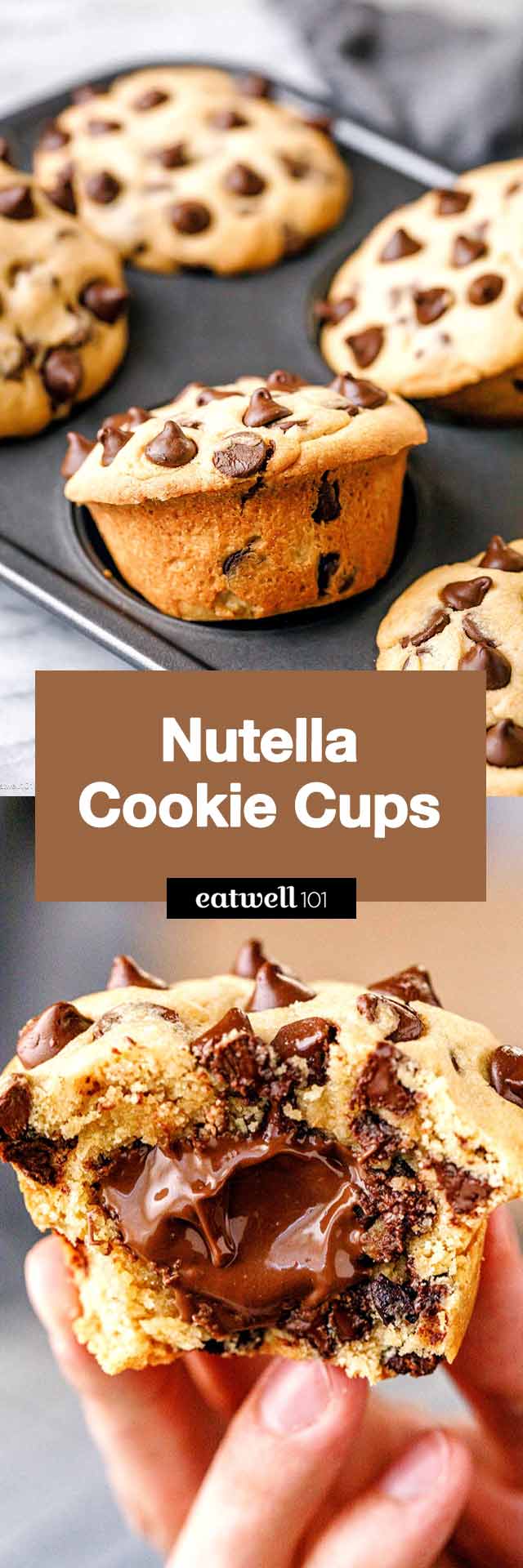 Nutella Stuffed Cookie Cups - #nutella #cookies #recipe #eatwell101 - These fun Nutella cookie cups are baked in a muffin pan and filled with Nutella for the absolute best crunch.