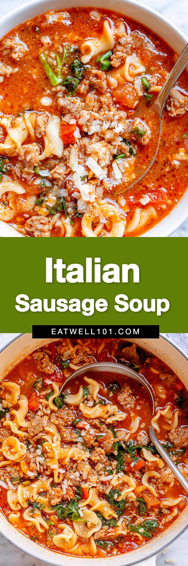Italian sausage soup recipe - #italian #sausage #soup #recipe #eatwell101 - Make this comforting sausage soup right at home in less than 30 minutes!
