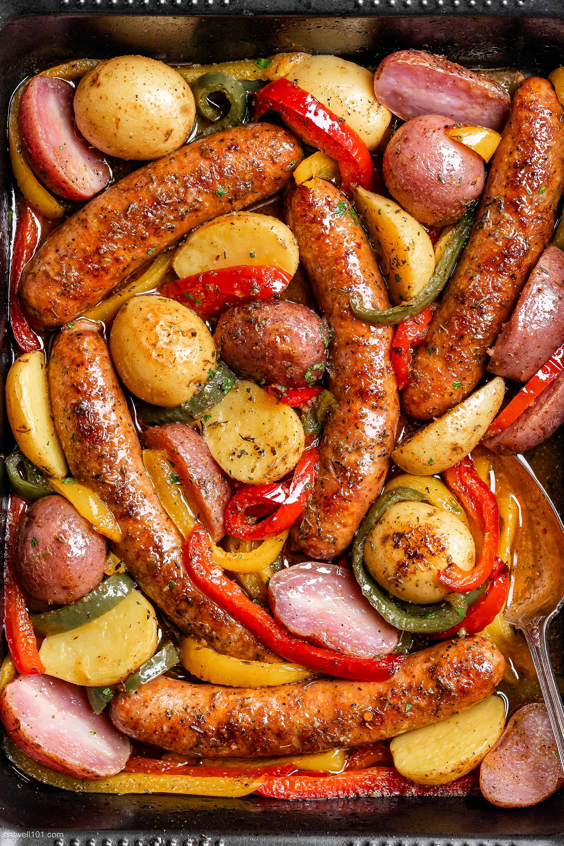 Sheet Pan Sausage and Potatoes with Peppers - Erin Lives Whole