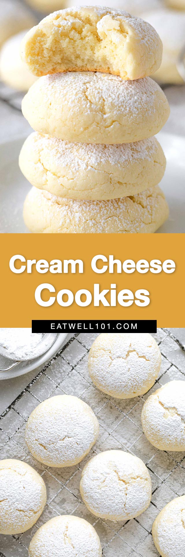 Cream Cheese Cookies - #cookies #recipe #eatwell101 - Soft, dense and flavorful inside, these cream cheese cookies are so soft they literally melt in your mouth. 