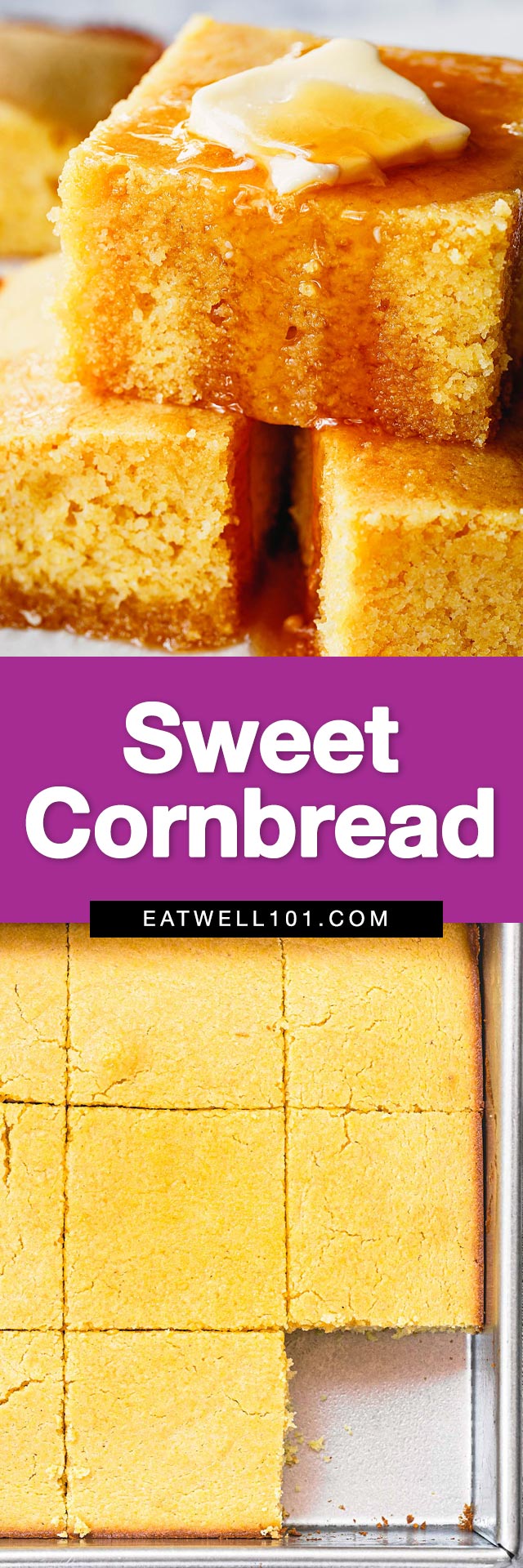 Sweet cornbread recipe - #cornbread #recipe #eatwell101 - The perfect brunch or breakfast! With crispy buttery edges and so moist inside, this cornbread recipe is your new favorite!