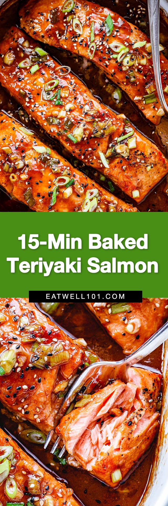 Baked Teriyaki salmon - #teriyaki #salmon #recipe #eatwell101 - The ultimate healthy, low carb salmon recipe ready in minutes! Baked salmon is crispy on the outside and full of wonderful, savory-sweet Teriyaki flavor!