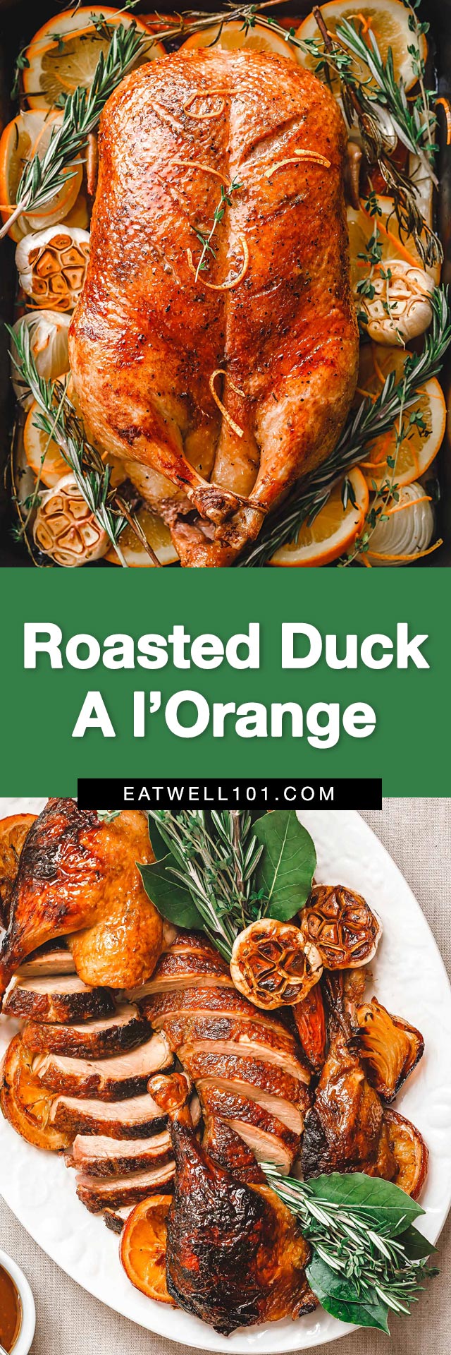 Roasted duck a l'orange - #duck #orange #recpie #eatwell101 - The crispiest skin and best flavor, with an incredible savory-sweet orange sauce. This orange duck recipe is perfect for a memorable holiday dinner! 