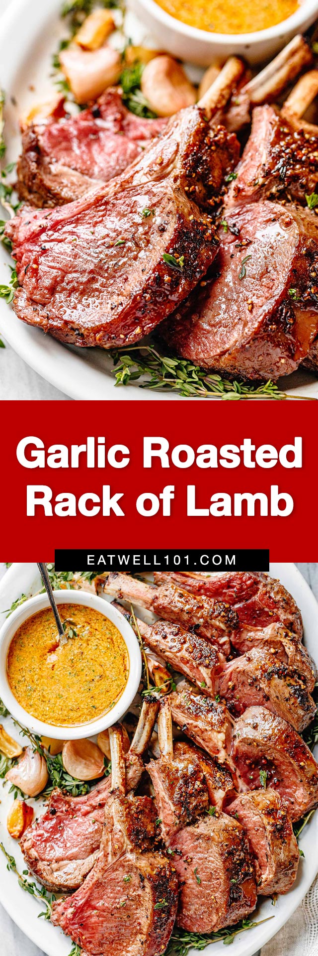 Roasted Rack of Lamb Recipe with Butter Sauce - #lamb-rack #recipe #eatwell101 - This Garlic Roasted Rack of Lamb is the most elegant family holiday dinner ever!