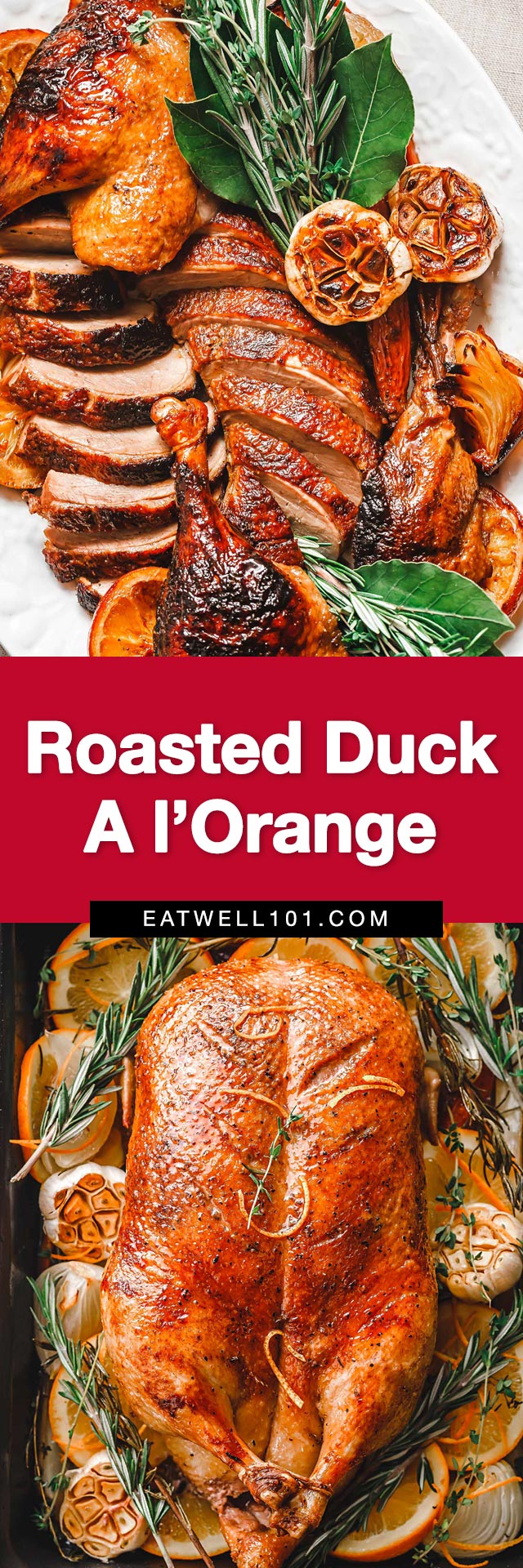 Roasted duck a l'orange - #duck #orange #recpie #eatwell101 - The crispiest skin and best flavor, with an incredible savory-sweet orange sauce. This orange duck recipe is perfect for a memorable holiday dinner! 