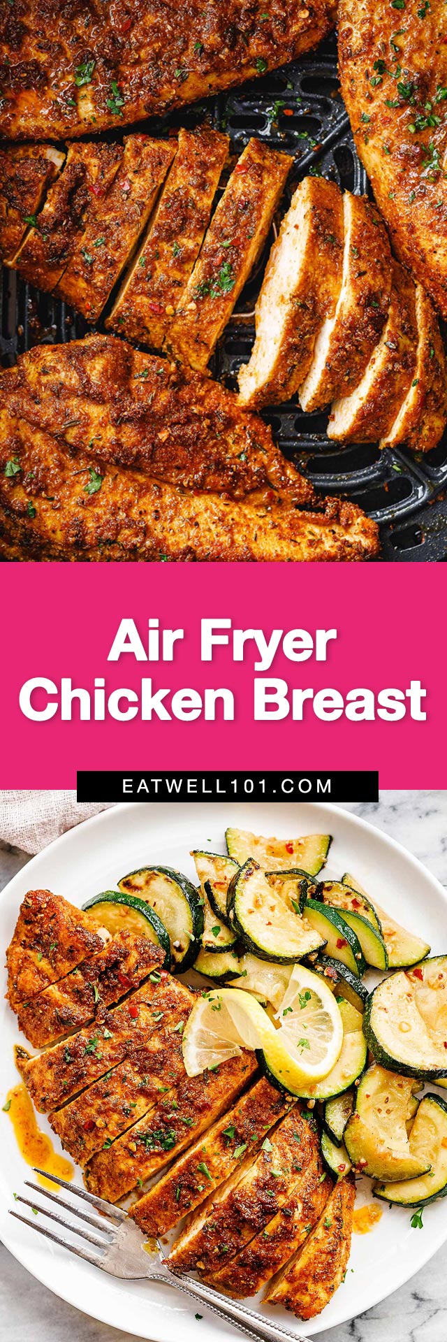 Air Fryer Chicken Breast - #airfryer #chicken #recipe #eatwel101 - Easy to make and takes just a few minutes to cook. Cooking chicken breast in the air fryer makes your lunches, dinners, and meal prep super quick and delicious!