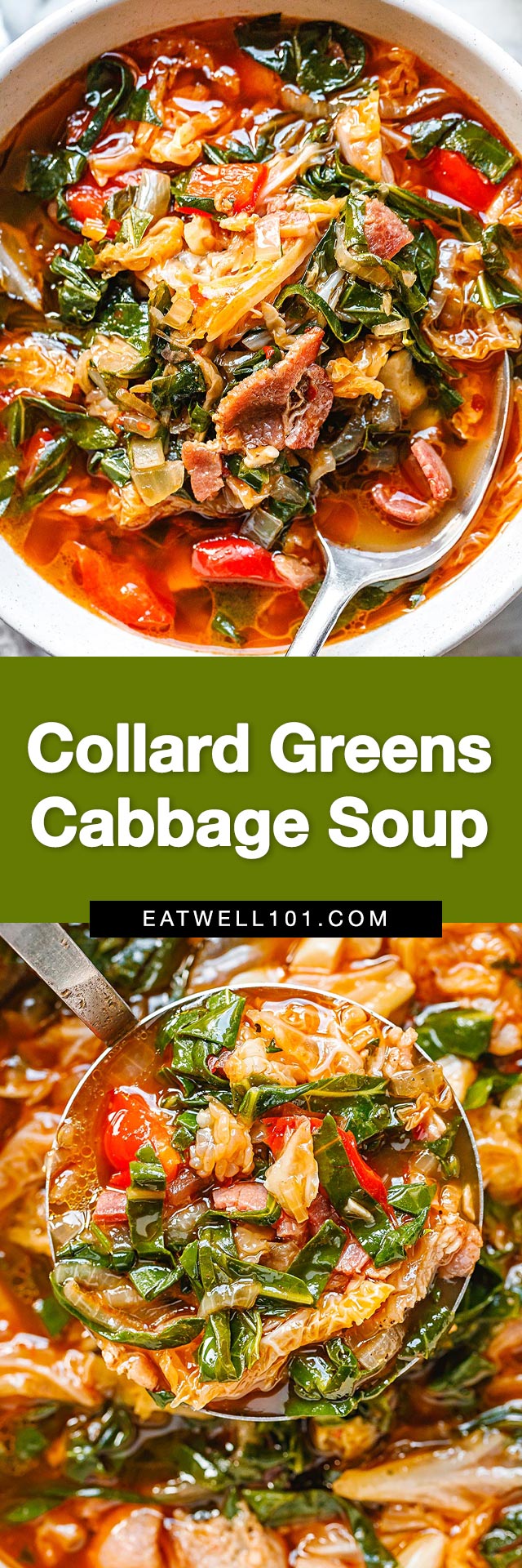 Collard greens and cabbage soup - #cabbage #collardgreens #soup #recipe #eatwell101 - Try our cabbage and collard greens soup for a dinner that's super satisfying, high in fiber, low-calorie, gluten-free, loaded with veggies!