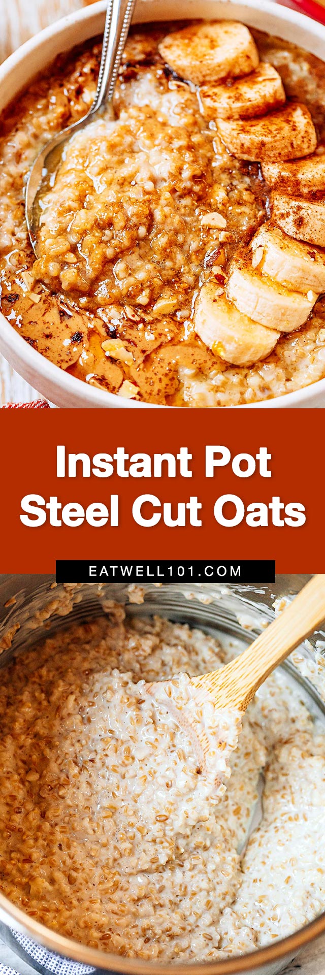Banana steel-cut oats in the Instant Pot - #InstantPot #oats #recipe #eatwell101 - Quick, and easy. Enjoy and and this Instant Pot banana warm and filling breakfast with this Instant Pot steel-cut oats!