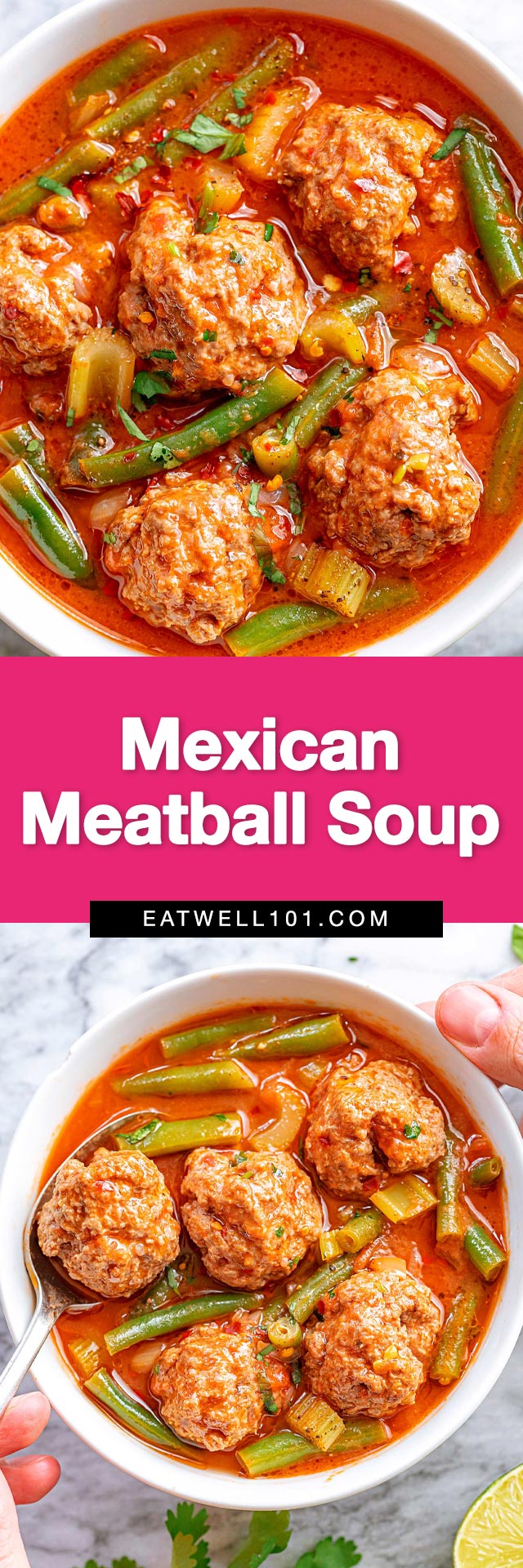 Mexican meatball soup - #meatball #soup #recipe #mexican #eatwell101 -  Loaded with veggies and tender spiced beef meatballs. Full of bold flavors and super satisfying, this meatball soup recipe is a fantastic weeknight dinner!