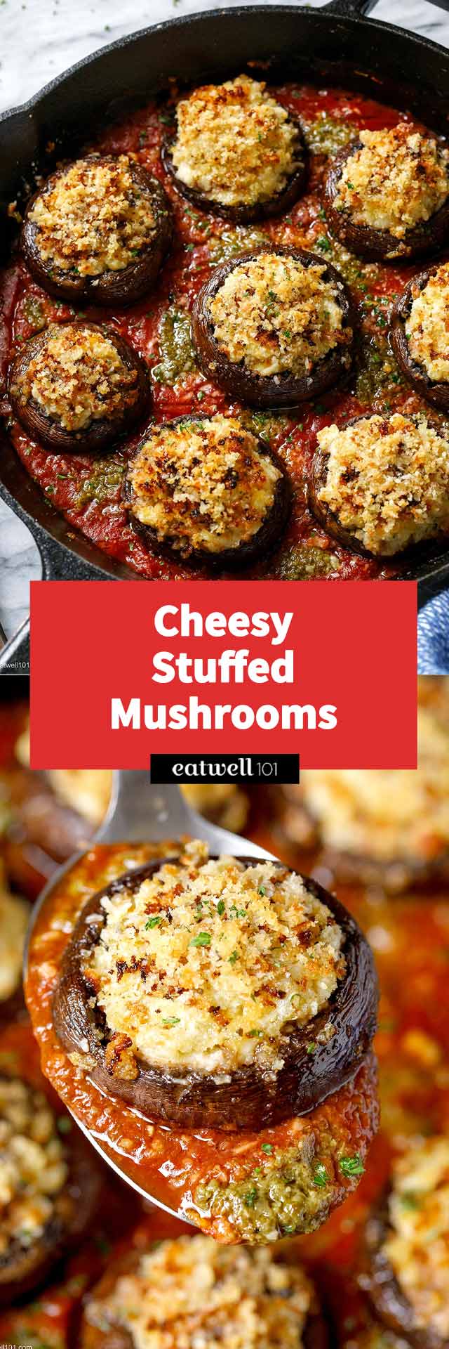 Baked Five Cheese Stuffed Mushrooms - #mushroom #recipe #eatwell101 - These baked cheese stuffed mushrooms are easy to put together and make a wonderful app or light lunch. It’s going to be to eat just one of these cheesy stuffed mushroom!