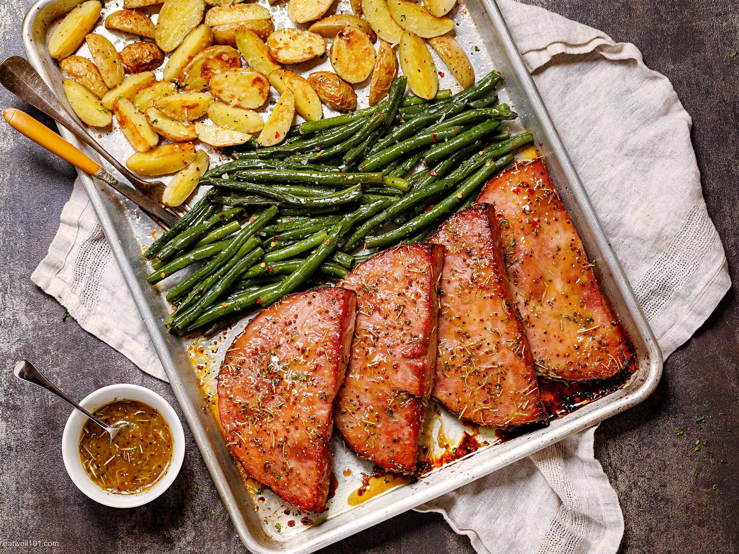 Sheet Pan Easter Dinner with Ham - with potatoes and creamed spinach!