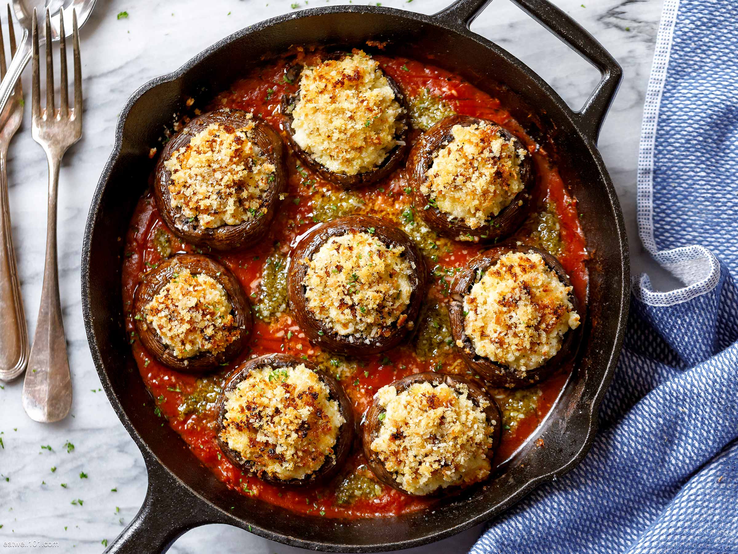 Baked Cheese Pesto Stuffed Mushrooms