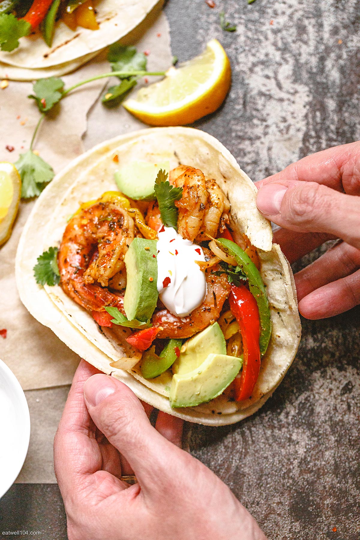 20 Minute Skillet Blackened Shrimp Fajitas