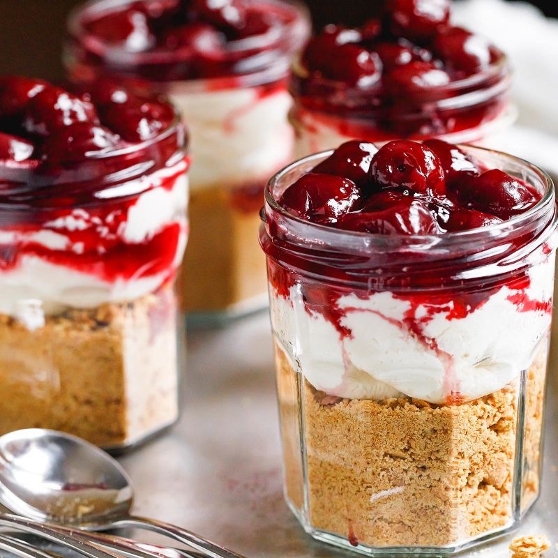 No-Bake Cherry Cheesecake Jars Recipe – Cheesecake in a Jar Recipe ...