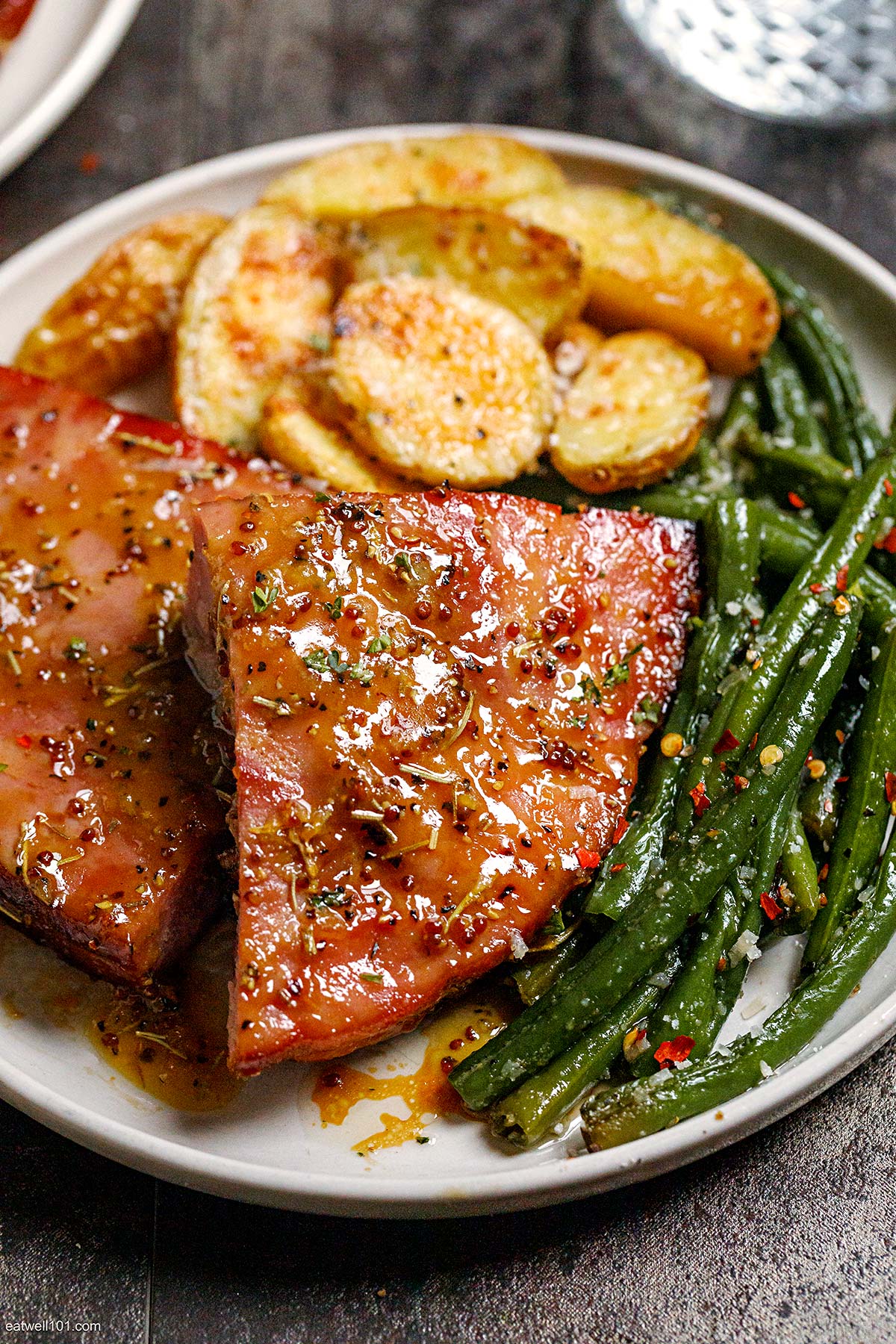 Ham Steaks Sheet Pan Dinner With Green Beans And Potatoes