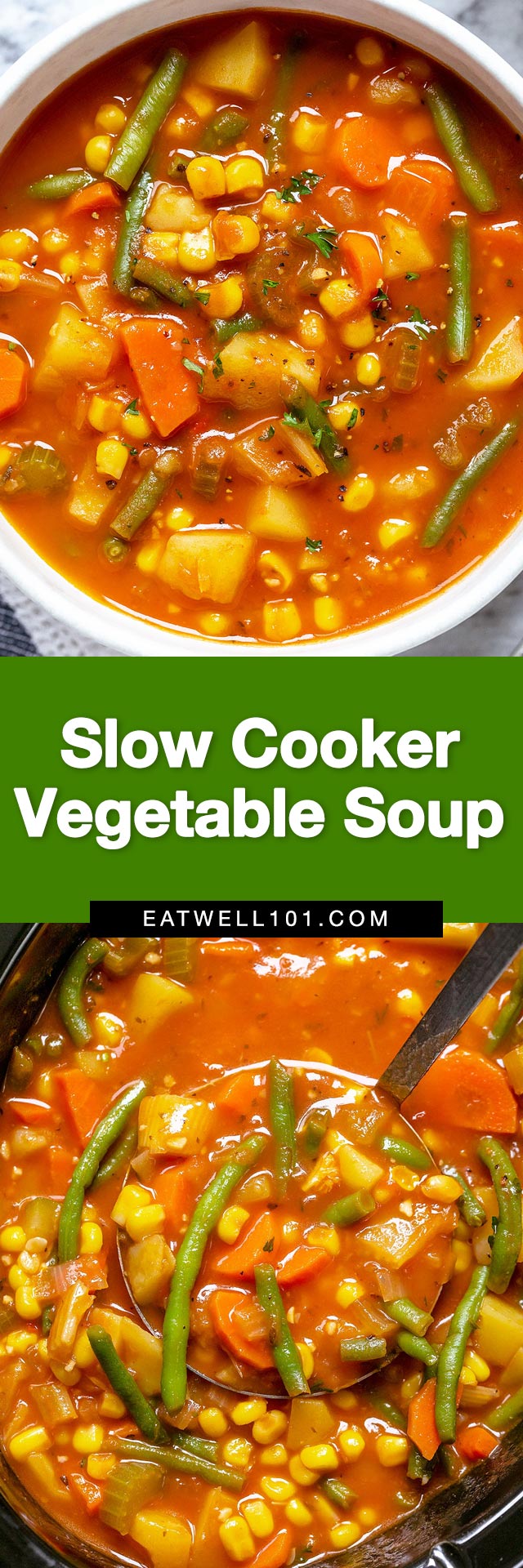 Slow Cooker Vegetable Soup - #vegetable #soup #recipe #slowcooker #eatwell101 - Enjoy Slow Cooker Vegetable Soup Recipe for an easy dinner. Throw everything into the crock pot for a veggie soup full of flavor! 