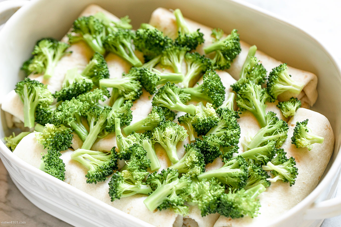 Creamy Chicken Enchiladas with broccoli